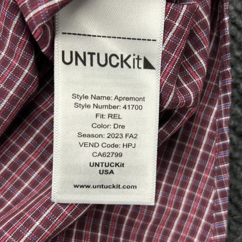 UNTUCKit Men's Shirt 3XL Long Sleeve Button Down Burgundy White Blue Small Check - Picture 11 of 16